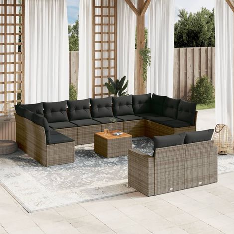 Set sofás de jardín con cojines 13 piezas ratán sintético gris vidaXL (1/3)