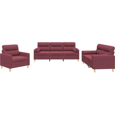 Maison Exclusive - Set di Divani 3 pz con Cuscini Rosso Vino in Tessuto