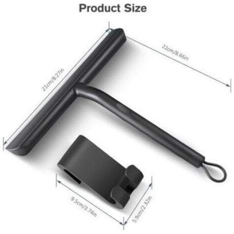 Raclette douche silicone - Nettoyage sans traces Avec support - Porte en verre et miroir - 21cm Noir (1/5)