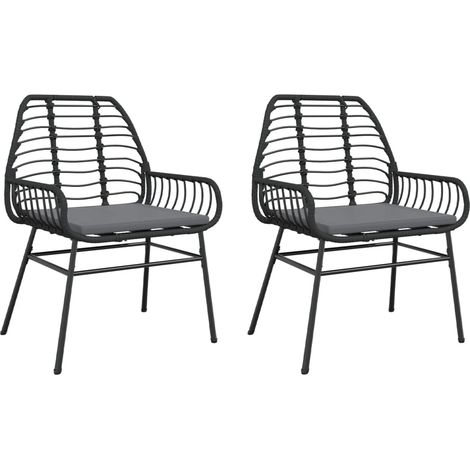 Chaises de jardin lot de 2 Chaises d'extérieur avec coussins noir résine tressée (1/5)