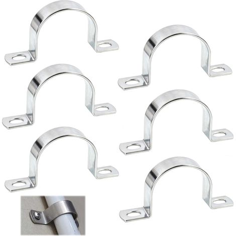 6PCS Pipe Strap Clamp, Ø 50 MM Stainless Steel Heavy Duty U Bracket with 2 Holes, 50mm Metal Pipe Mounting Brackets, Rust Resistant Conduit Clamps for Plumbing, Electrical, and DIY Projects
