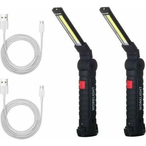 2 x lampe de travail LED rechargeable lampe torche d'atelier lampe de travail LED avec lampe d'inspection à base magnétique pour la randonnée, le camping.4.815cm (1/4)
