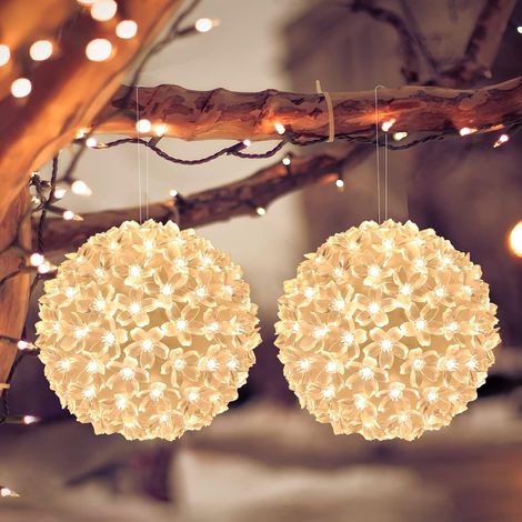 Lot de 2 guirlandes lumineuses LED de 14 cm, guirlandes lumineuses de Noël avec 100 piles, guirlandes décoratives en fleurs de cerisier, blanc chaud (1/5)
