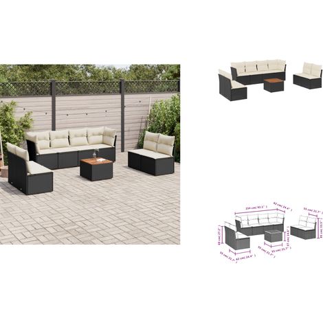 Salon de jardin 9 pcs avec coussins noir résine tressée - Ensemble Salon De Jardin - Meuble Extérieur - Mobilier De Jardin - Salon De Jardin Pliable - Set Salon De Jardin (1/3)