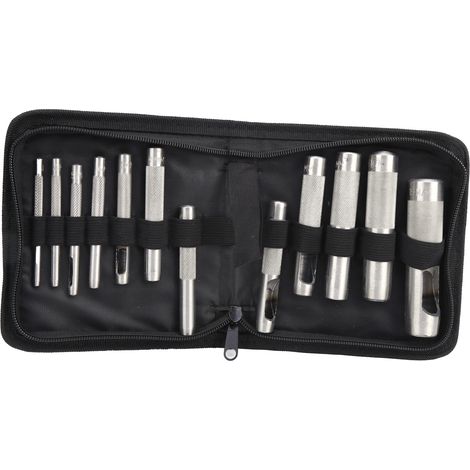 12 Pièces Poinçon à Main pour Cuir en Acier Carbone, Kit de Perçage pour Ceintures et Accessoires 3‑19mm (1/5)