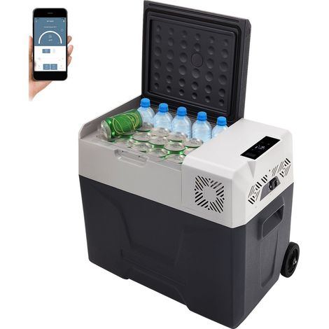 Réfrigérateur de voiture 12V, 50L, portable avec roulettes et poignée, -20°C à +20°C, compresseur 12/24V DC et 100-240V AC, idéal pour camping et extérieur. (1/5)