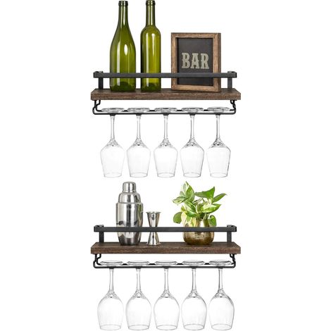 Étagère murale à vin en bois et métal – Style rétro 43 cm