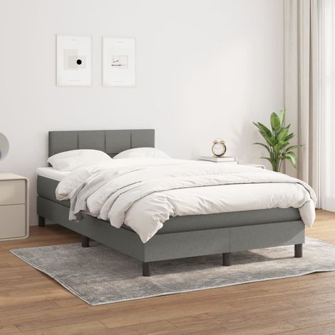 Lit Adulte Sommier et Matelas,Lit à sommier tapissier avec matelas Gris foncé 120x200cm Tissu -BVN62423 (1/5)
