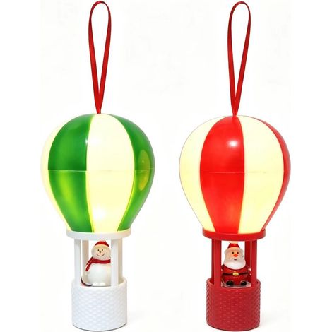 Juego de 2 guirnaldas de luces LED con forma de globo aerostático, Papá Noel y muñeco de nieve para decorar tu árbol de Navidad. (1/5)