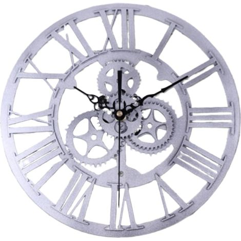 Horloge Murale Rétro Industrielle en Bois Argenté, Facile à Installer Retirer, pour Salon ou Chambre, Design Créatif et Chic (1/5)