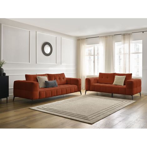 BOBOCHIC - Ensemble canapé droit fixe 3 + 2 places ANIS tissu texturé   Orange