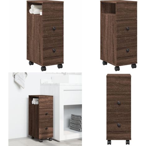 Meuble étroit de salle de bain à roulettes chêne marron - Meuble étroit - Armoire salle de bain (1/5)