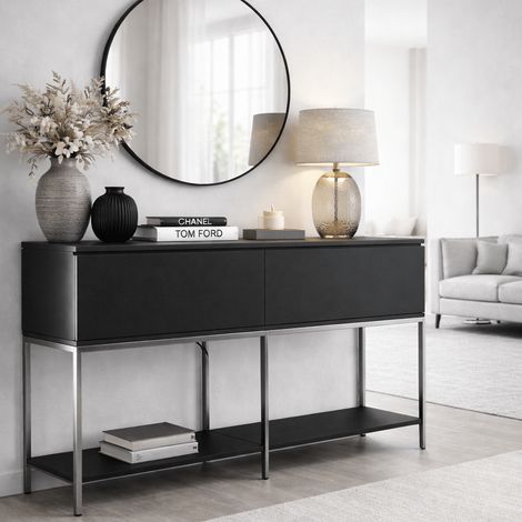Modern Sideboard Black Lord 150x30x80 - Silberner Rahmen - Zwei