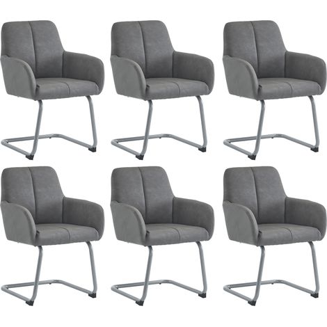 Lot de 6 chaises de salle à manger modernes en microfibre grise avec pieds en acier incurvés (1/5)