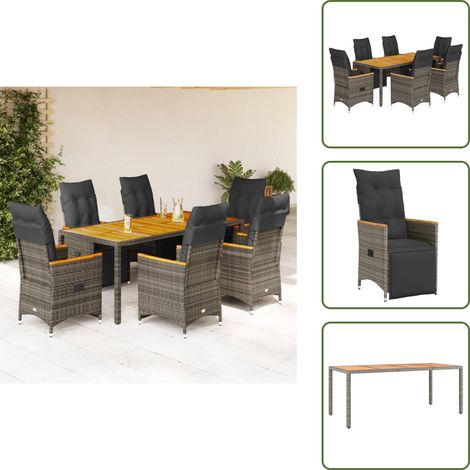 Meubles extérieurs - vidaXL Ensemble de bistro de jardin 7 pcs coussins gris poly rotin - Chaise inclinable (1/5)