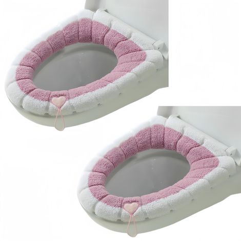 Lot de 2 coussins de siège de toilette universels imperméables avec boucle de suspension pour salle de bain - Doux et chaud - Lavables (1/5)