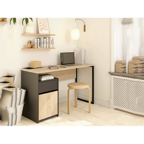 Dmora - Scrivania Mele, Scrittoio multiuso, Tavolo per ufficio porta PC, Piano di lavoro, 130x48 h77 cm, Rovere e Nero (1/5)