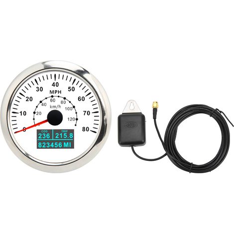 Compteur GPS universel 85mm étanche odomètre 80MPH 120KM/H rétroéclairage coloré pour voiture bateau camping-car yacht blanc (1/5)