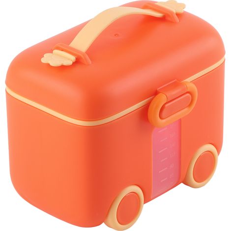 Baby-Reisemilchpulverbox, sicher verschließbar, feuchtigkeitsbeständig, tragbarer Milchpulverspender mit Griff, rötlich-orange (1/5)