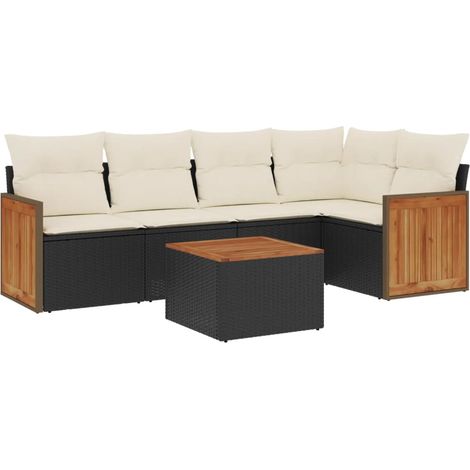 vidaXL Salon de jardin 6 pcs avec coussins noir résine tressée (1/5)