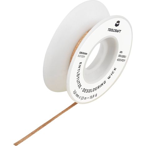 Tresse à dessouder TOOLCRAFT ZD-180 Longueur 1.5 m Largeur 3.0 mm flux imprégné V925411 (1/4)