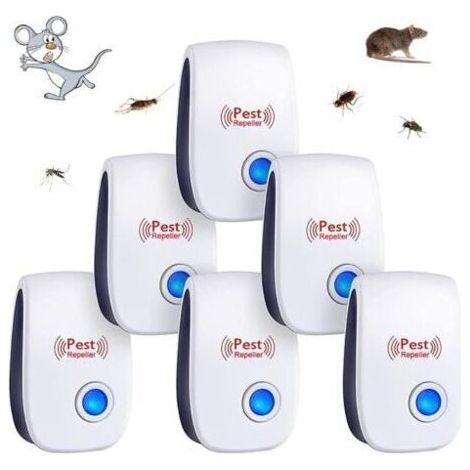 6pcs Répulsif à Ultrason Antiparasitaire, Intérieur, Appareil Anti Moustique/Souris/Cafards/Rongeurs/Fourmis/Araignées/Insectes AIPERQ
