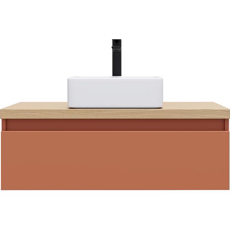 Meuble de salle de bain suspendu vasque à poser 90cm 1 tiroir Terracotta - Hudson (1/5)
