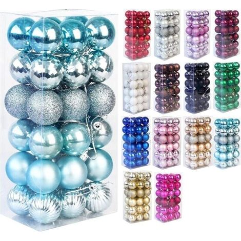 Boule de Noël incassable pour décoration d\'arbre de Noël, boule de Noël, décoration de fête de mariage, boule de 4 cm, ensemble de 36 pièces (boule de Noël bleue) (1/4)