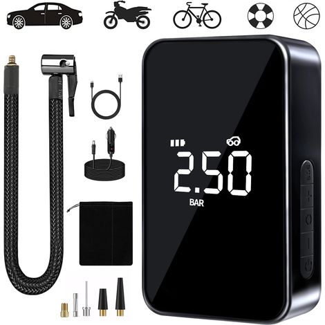 Compresseur à Air Portatif, 6000mAh Mini Gonfleur Electrique, 150PSI Pompe Vélo Electrique, Compresseur avec Affichage Numérique Lumière LED et Port C USB pour Pneus de Moto, Voiture, Vélo, etc (1/5)