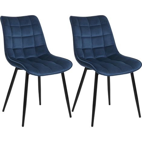 WOLTU 2 x Velvet dining chairs Metal Legs Office Kitchen Living Room Lounge chairs Blue