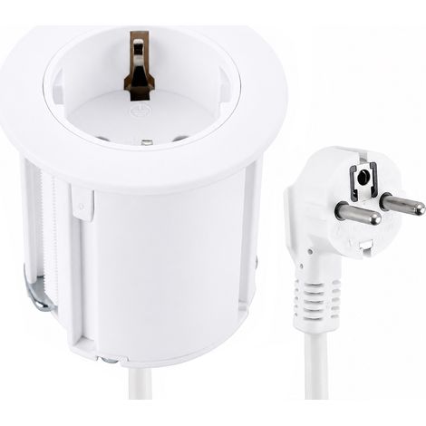 Multipresa Scrivania Grommet Presa da Incasso con 1 Presa Schuko, Diametro 54mm-60mm, Cavo Lunghezza 2M H05VV-F, Spina Schuko