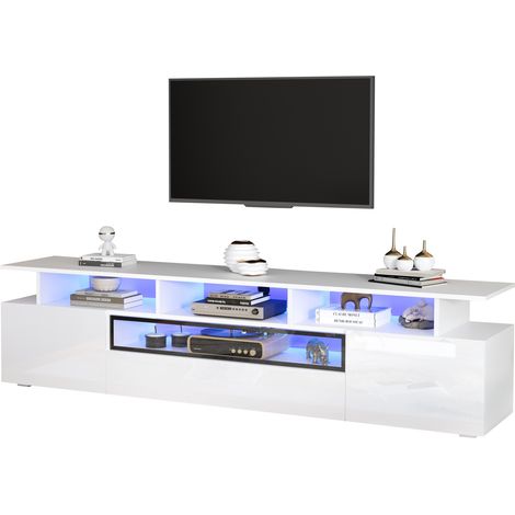 Mueble TV con 2 Puertas, 1 Cajón, 10 Huecos y LED, Frontal Brillante, para Salón, 180 × 38 × 45 cm (1/5)