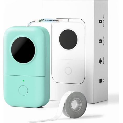 Étiqueteuse D30 avec ruban - Mini étiqueteuse Bluetooth D30 pour tablette/smartphone, petite imprimante d'étiquettes (verte) (1/3)
