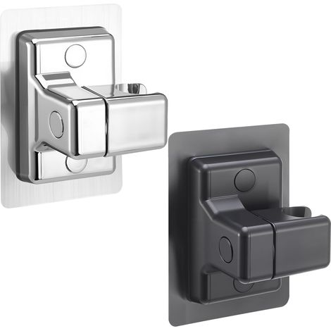 Einteiliger, verstellbarer Duschkopfhalter, stark selbstklebend, beweglich, verchromt - schwarz/silber. (1/5)