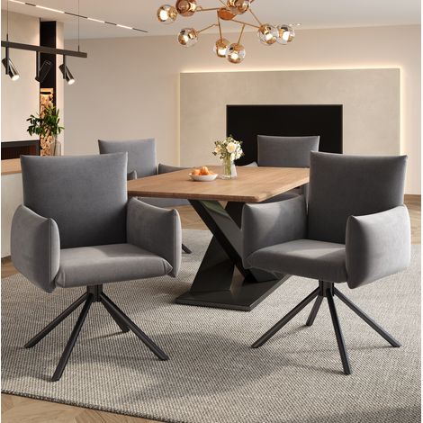 Set di 4 sedie da pranzo 60x60x88 cm in velluto grigio, girevoli FloraGrace (1/5)