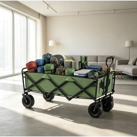 Carrello da giardino pieghevole 130 L con ruote, freni e manico regolabile OKMYHOME (1/5)