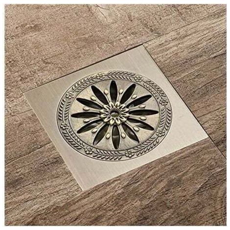 Antique Brass Brass Shower Drain, Square Anti-Odor Floor Drain Shower Grate for Bathroom Large Caliber 10 x 10 cm, Bathroom Accessories (1/5)