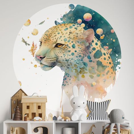 Sticker mural rond / cercle Enfants - Léopard - Diamètre 50 cm - Adhésif MAT (1/2)
