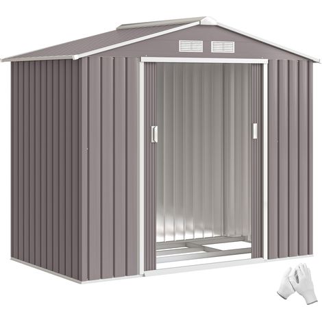 Casetta da Giardino Porta Utensili in Lamiera con Porte Scorrevoli, 213x130x185 cm, Grigio (1/5)