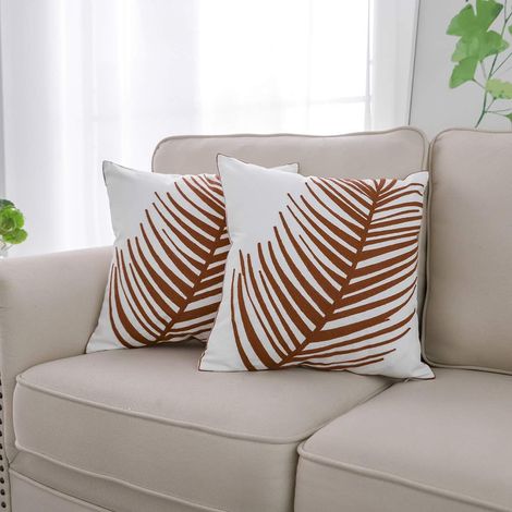 Housses de coussin décoratives à motif de plante tropicale à feuilles rouges, 45 x 45 cm, pour chambre, canapé, lot de 2, style naturel.