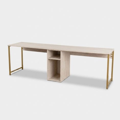 Büroschreibtisch mit Metallbeinen und Ablageflächen Twin Study in Gold - Beige