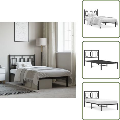 Cadre de lit métal sans matelas avec tête de lit noir 90x190 cm - Cadre De Lit - Lit Double - Lit Metal - Lit Noir - Meuble Chambre (1/5)