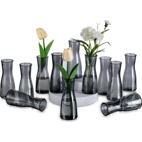 Petits Vases en Verre pour Décoration: Vase étroit Gris Set de 12 Vases en Verre - Vase de Fleurs Minimaliste Petits Vases de Table Décoration pour Mariage Fête Centre de Table (1/5)