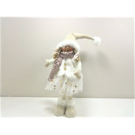 Decorazione Natalizia Bambola elfo in piedi di tessuto colore Bianco e Beige (1/2)
