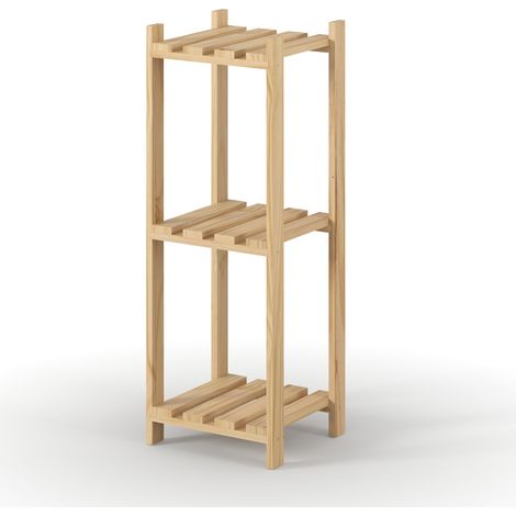 3 Tier Square Shelf Narrow Slatted Storage Unit - Pine - L27 x W29 x H80 cm - Natural Sanded Pine