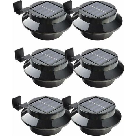Lot de 6 lampes LED solaires noires – 3 LED blanches – Installation murale ou sur clôture – Capteur automatique – Éclairage extérieur (1/5)