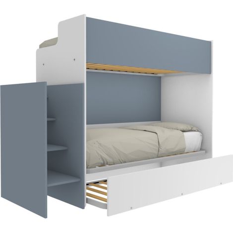 Letto a castello minimalista con terzo letto estraibile - Bianco e Avio