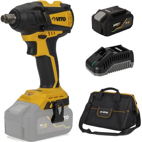 Visseuse à choc 20V + Batterie lithium 4Ah Couple 300 Nm + Chargeur rapide 20V + Sac à Outils VITO