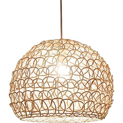 Lustre en Bambou,Lustre rotin,Suspension Lustres Plafonniers Style européen Moderne Lampe Boule rotin Pastorale l'art Minimaliste Restaurant Chambres Balcon Suspendus,Wood Color,25cm