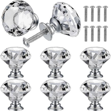 8 poignées en cristal, poignées en forme de diamant, poignées de meubles en forme de diamant, poignées d'armoires, poignées de tiroirs, poignées de cuisine - 30 mm (1/5)